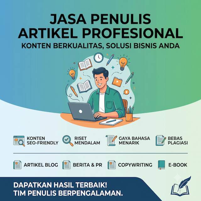 Ilustrasi penulis profesional sedang mengetik artikel